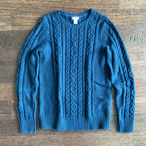 L. L. Bean Womens Mixed Cable Knit Crew (Navy) - Picture 4 of 6